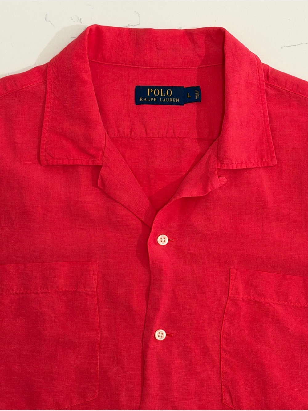 Polo by Ralph Lauren Linen Satin Camp Collar Shirt Men’s Large Coral - Picture 5 of 8